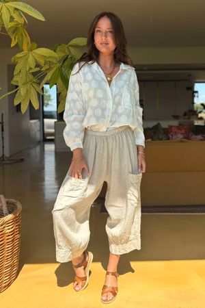 Made in Italy Pure Linen Classic 7/8 Pull On Pant Stone